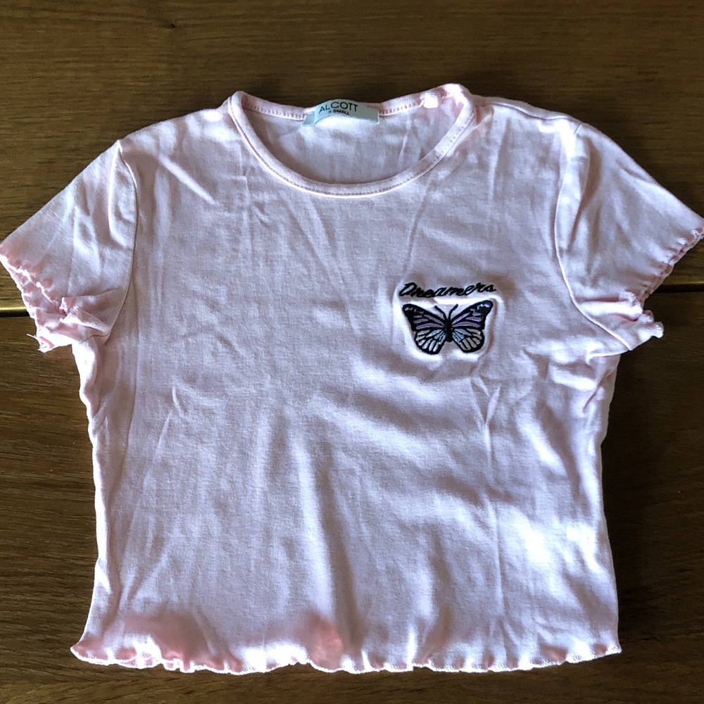 Alcott Light Pink Tee with Butterfly 'Dreamers' Patch